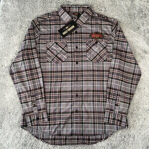 Harley Davidson 120th Anniversary Woven Plaid Shirt Size 4XL Men Grey